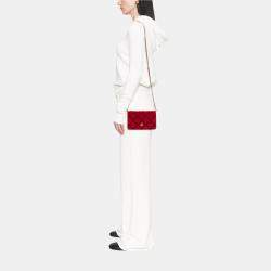 Pre Owned Chanel Red CC Quilted Velvet Wallet on Chain