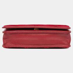 Pre Owned Chanel Red CC Quilted Velvet Wallet on Chain