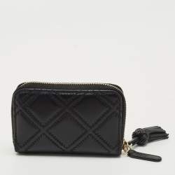 Pre Owned Chanel Black Double Stitched Quilted Leather CC Coin Purse