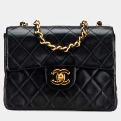 Pre Owned Chanel Black Mini Square Classic Lambskin Single Flap