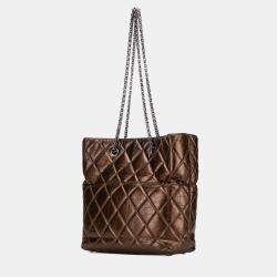 Pre Owned Chanel Brown Reissue 2.55 Quilted Metallic Aged Calfskin Tote