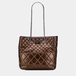 Pre Owned Chanel Brown Reissue 2.55 Quilted Metallic Aged Calfskin Tote