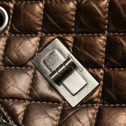 Pre Owned Chanel Brown Reissue 2.55 Quilted Metallic Aged Calfskin Tote