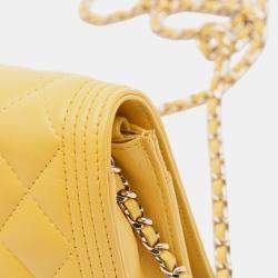 Pre Owned Chanel Yellow Quilted Lambskin Boy Wallet On Chain