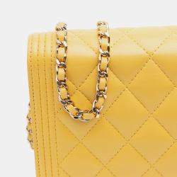 Pre Owned Chanel Yellow Quilted Lambskin Boy Wallet On Chain