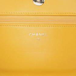 Pre Owned Chanel Yellow Quilted Lambskin Boy Wallet On Chain