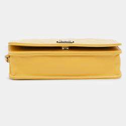 Pre Owned Chanel Yellow Quilted Lambskin Boy Wallet On Chain