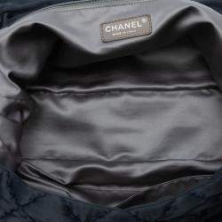 Pre Owned Chanel Navy Blue Extra Large CC Quilted Satin Single Flap