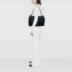 Pre Owned Chanel Navy Blue Extra Large CC Quilted Satin Single Flap