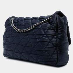 Pre Owned Chanel Navy Blue Extra Large CC Quilted Satin Single Flap