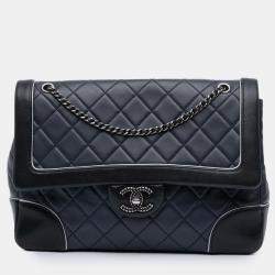 Pre Owned Chanel Paris-Salzburg Jumbo Bicolor Quilted Lambskin Tyrolean Flap