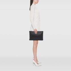 Pre Owned Chanel Black Large Quilted Lambskin Double Stitch O Case Clutch