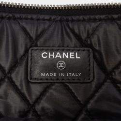 Pre Owned Chanel Black Large Quilted Lambskin Double Stitch O Case Clutch