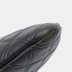 Pre Owned Chanel Black Large Quilted Lambskin Double Stitch O Case Clutch