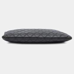 Pre Owned Chanel Black Large Quilted Lambskin Double Stitch O Case Clutch