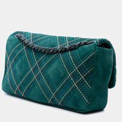 Pre Owned Chanel Green Paris Edinburgh Medium Stitched Suede Saltire Single Flap