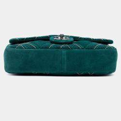 Pre Owned Chanel Green Paris Edinburgh Medium Stitched Suede Saltire Single Flap