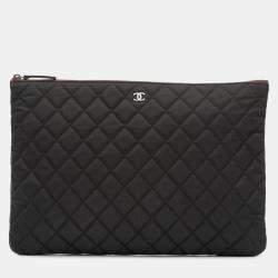 Pre Owned Chanel Large Quilted Nylon O Case Clutch