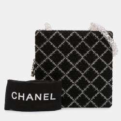 Pre Owned Chanel Black Tweed and Resin Zipped Chain Shopping Bag
