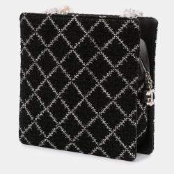 Pre Owned Chanel Black Tweed and Resin Zipped Chain Shopping Bag