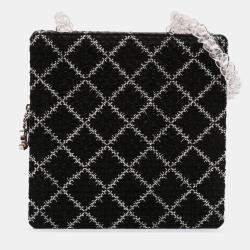 Pre Owned Chanel Black Tweed and Resin Zipped Chain Shopping Bag