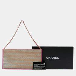 Pre Owned Chanel Pink Pony Hair Logo Chain Pochette