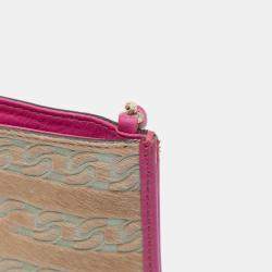 Pre Owned Chanel Pink Pony Hair Logo Chain Pochette