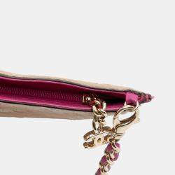 Pre Owned Chanel Pink Pony Hair Logo Chain Pochette