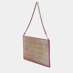 Pre Owned Chanel Pink Pony Hair Logo Chain Pochette