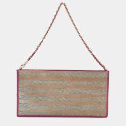 Pre Owned Chanel Pink Pony Hair Logo Chain Pochette