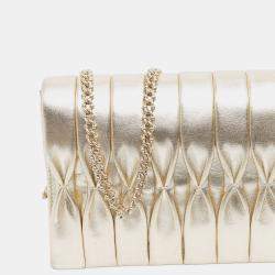 Pre Owned Chanel Gold CC Metallic Pleated Lambskin Chain Link Shoulder Bag