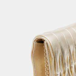 Pre Owned Chanel Gold CC Metallic Pleated Lambskin Chain Link Shoulder Bag
