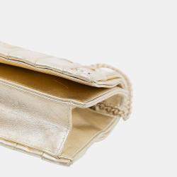 Pre Owned Chanel Gold CC Metallic Pleated Lambskin Chain Link Shoulder Bag