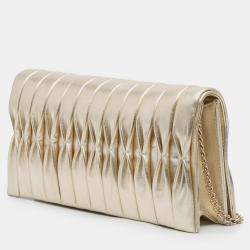 Pre Owned Chanel Gold CC Metallic Pleated Lambskin Chain Link Shoulder Bag