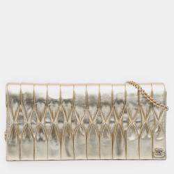 Pre Owned Chanel Gold CC Metallic Pleated Lambskin Chain Link Shoulder Bag