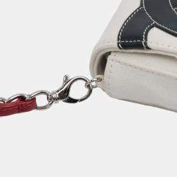 Pre Owned Chanel White CC Canvas and Metallic Lambskin No. 5 Chain Flap