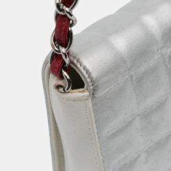 Pre Owned Chanel White CC Canvas and Metallic Lambskin No. 5 Chain Flap