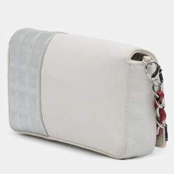 Pre Owned Chanel White CC Canvas and Metallic Lambskin No. 5 Chain Flap