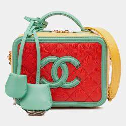 Pre Owned Chanel Multicolor Small Tricolor Caviar CC Filigree Vanity Case