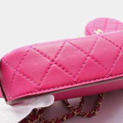 Pre Owned Chanel Multi Pouching Pink Quilted Calfskin Flap Bag with Coin Purse