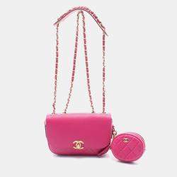 Pre Owned Chanel Multi Pouching Pink Quilted Calfskin Flap Bag with Coin Purse
