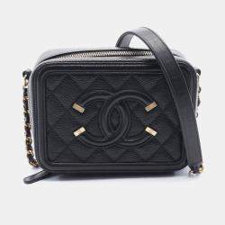 Pre Owned Chanel Filigree Mini Black Leather Shoulder Bag