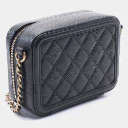 Pre Owned Chanel Filigree Mini Black Leather Shoulder Bag