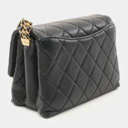 Pre Owned Chanel CC Logo Buckle Black Lambskin Chain Strap Flap Bag