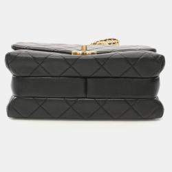 Pre Owned Chanel CC Logo Buckle Black Lambskin Chain Strap Flap Bag