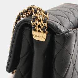 Pre Owned Chanel CC Logo Buckle Black Lambskin Chain Strap Flap Bag