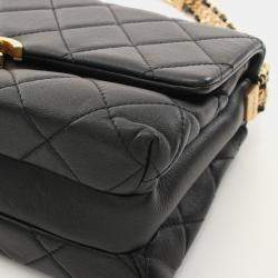 Pre Owned Chanel CC Logo Buckle Black Lambskin Chain Strap Flap Bag