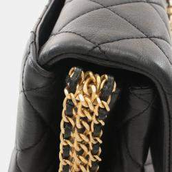 Pre Owned Chanel CC Logo Buckle Black Lambskin Chain Strap Flap Bag