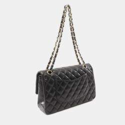Pre Owned Chanel Classic Double Flap Small Black Lambskin Leather Shoulder Bag