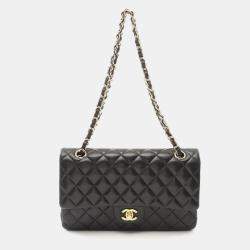 Pre Owned Chanel Classic Double Flap Small Black Lambskin Leather Shoulder Bag